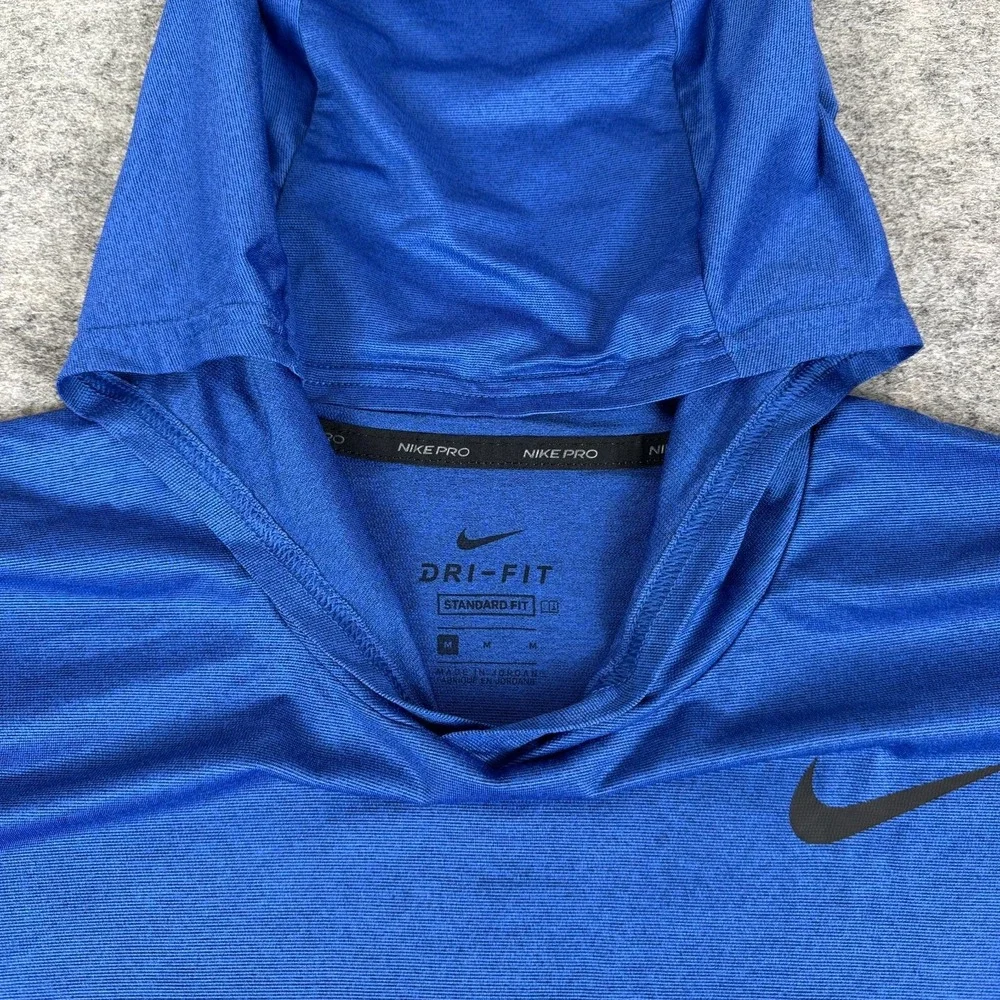 Nike Pro Dri Fit Hooded Shirt Long Sleeve Blue Mens Medium M